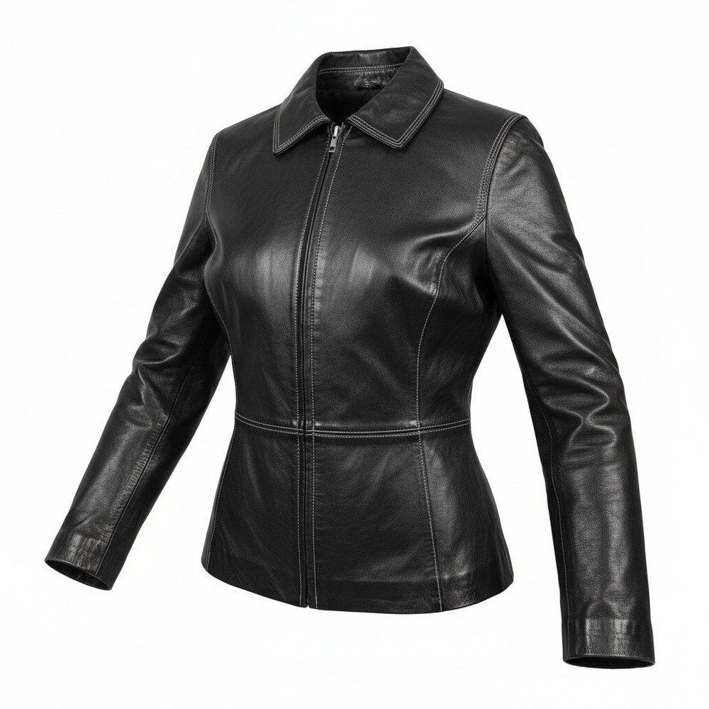 Blasport Womens Black Leather Zip Front Jacket Contrast Stitch Small Moto Y2K
